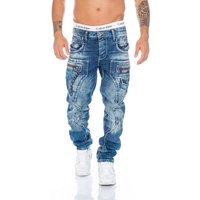 Cipo & Baxx Regular-fit-Jeans Herren Jeans Hose mit ausgfallenem Label Nahtdesign Nahtschrift von Cipo & Baxx