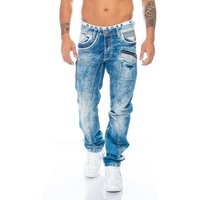 Cipo & Baxx Regular-fit-Jeans Herren Jeans Hose mit stylischen Applikationen Aufwendiges Design mit dicken Nähten, Ausgefallene Waschung mit kleinen Abriebstellen von Cipo & Baxx
