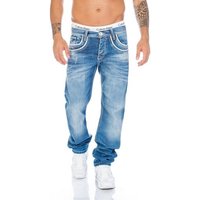 Cipo & Baxx Regular-fit-Jeans Herren Jeans Hose mit weißen Applikationen Jeans mit weißen Applikationen von Cipo & Baxx