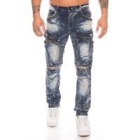 Cipo & Baxx Slim-fit-Jeans Herren Cargo Jeans Hose mit Strasssteinen Jeanshose mit Zierreißverschlüssen und stylischer Batik Waschung von Cipo & Baxx