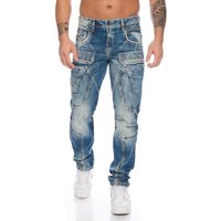 Cipo & Baxx Slim-fit-Jeans Herren Jeans Hose mit ausgefallenem Labeldesign und dicken Ziernähten 3D Labelbranding und dicke Kontrastnähte von Cipo & Baxx