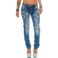 Cipo & Baxx Slim-fit-Jeans Low Waist Hose BA-WD322 im Biker Style mit Zippern und Ziernähten von Cipo & Baxx