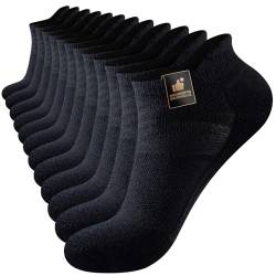 Cirorld 6 Paar Sneaker Socken Herren Damen Atmungsaktive Baumwolle Sportsocken Anti-Blister Gepolsterte Laufsocken Sommer Halbsocken Knöchelsocken Schwarz Weiß 43-46 (Reines Schwarz) von Cirorld