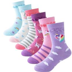 Cirorld Kinder Socken Mädchen Lustige Einhorn Meerjungfrau Socken Süße Bunte Kindersocken Baumwolle Socken, 2-11 Jahre, 6 Paare von Cirorld