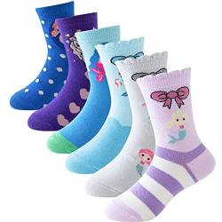 Cirorld Kinder Socken Mädchen Lustige Einhorn Meerjungfrau Socken Süße Bunte Kindersocken Baumwolle Socken, 2-11 Jahre, 6 Paare von Cirorld