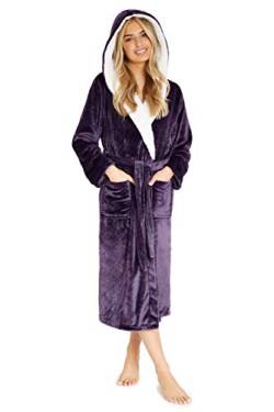 CityComfort® Bademantel Damen Super Soft Robe mit Fell gefütterte Kapuze Plüsch Bademantel für Frauen (M, deep purple) von CityComfort