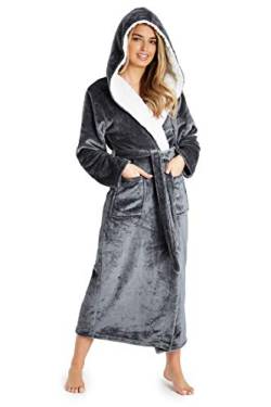 CityComfort Bademantel Damen, Morgenmantel Saunamantel Damen, Bequem Spa Kimono, Baumwolle Bademantel mit Kapuze und Taschen, Geschenke für Frauen (M, Dunkelgrau,) von CityComfort