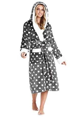 CityComfort Bademantel Damen Flauschig, Fleece Morgenmantel Damen, Kuschelige Bademäntel für Damen (Anthrazit/Weiß, L) von CityComfort