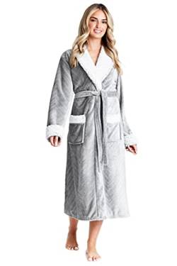 CityComfort Bademantel Damen Flauschig, Fleece Morgenmantel Damen Dressing Gown Women (Grau/Weiss, M) von CityComfort