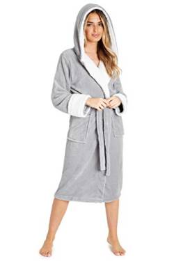 CityComfort Bademantel Damen Flauschig, Fleece Morgenmantel Damen Dressing Gown Women (Hellgrau/Weiss, XL) von CityComfort