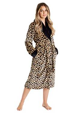 CityComfort Bademantel Damen Flauschig, Fleece Morgenmantel Damen Dressing Gown Women (M, Schwarzer Leopard) von CityComfort