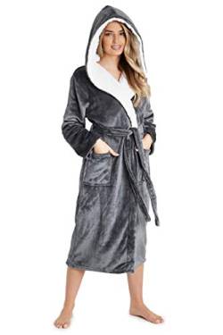 CityComfort Bademantel Damen Flauschig, Fleece Morgenmantel Damen mit Kapuze, Dressing Gown Women (Anthrazit, S) von CityComfort