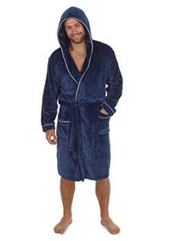 CityComfort Bademantel Herren, Kuschelfleece Morgenmantel mit Kapuze und Taschen, Plüsch Warme Hausmantel Lang, Weich Saunamantel für Spa und Urlaub, Soft Robe, Geschenke fur Manner (XXL, Marine Blau) von CityComfort