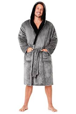 CityComfort Bademantel Herren Flauschig Fleece Morgenmantel Herren mit Kapuze (L, Grau) von CityComfort