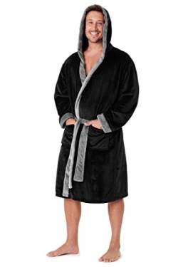 CityComfort Bademantel Herren Flauschig Fleece Morgenmantel Herren mit Kapuze (L, Schwarz/Grau) von CityComfort