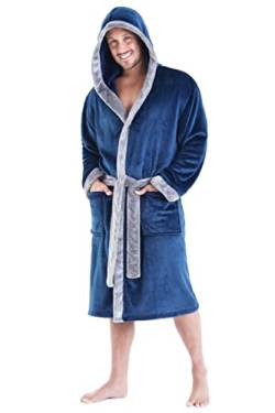 CityComfort Bademantel Herren Flauschig Fleece Morgenmantel Herren mit Kapuze (M, Blau) von CityComfort