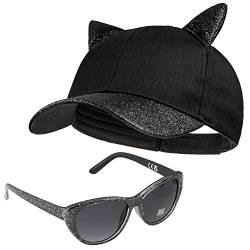 CityComfort Baseball Cap Kinder 2er Set Snapback Cap und Sonnenbrille Kinder Mädchen Sonnenschutz Set Sonnenhut Glitzer (Schwarz) von CityComfort