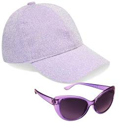 CityComfort Baseball Cap Mädchen, 2er-Set Verstellbarer Basecap & UV-Schutz Sonnenbrille Kinder - Geschenke für Mädchen (Violett Glitzern) von CityComfort