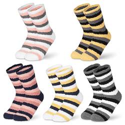 CityComfort Bunte Socken Damen Fluffy Socks für Frauen & Teenager in Einheitsgröße - Wintersocken Damen Geschenk (Mehrfachstreifen) von CityComfort