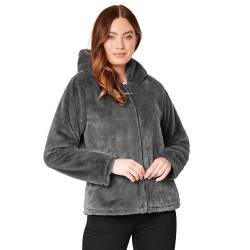 CityComfort Flauschige Winterjacke Damen, Teenagers S-XL | Damen Jacke mit Kapuze, Reißverschluss, 2 Taschen | Aus 100% Polyester (Anthrazit, S) von CityComfort