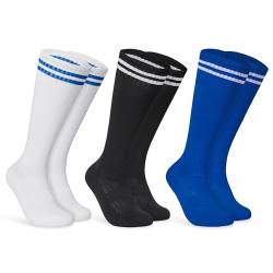 CityComfort Fußball Stutzen Kinder und Teenager Gr. 27-42, 3-12 Jahren- 3er Pack Fussball Socken Kinder in schwarz, blau und weiß (Mehrfarbig, 37-42 EU, 9-12 Jahre) von CityComfort