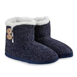 CityComfort Hausschuhe Damen Winter, Flauschige Hausschuhe Damen mit Sherpa Fleece und Rutschfester Sohle (Marineblau, 36/37 EU) von CityComfort