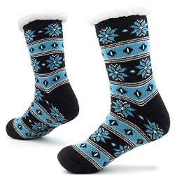 CityComfort Hausschuhe Slipper-Socken für Herren mit Sherpa-Wollschicht-Bettpantoffeln für den Menschen rutschfeste norwegische,Mitternachtsblau,41/46 EU von CityComfort