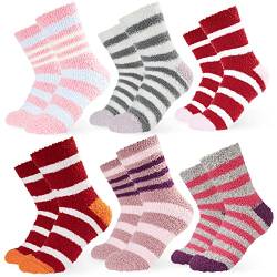 CityComfort Haussocken Damen | Kuschelsocken Frauen Und Kinder | Socken Hausschuhe Damen | Socken Mit Farbigen Streifen | Geschenk Frau, Mehrfarbig, Größe 35-38 von CityComfort