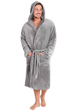 CityComfort Herren Morgenmantel Super weich Herren Fleece Robe mit Kapuze Roben Bademantel warm und kuschelig (Hell Grau, L) von CityComfort