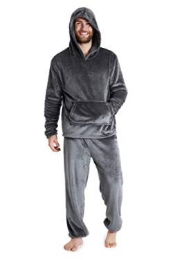 CityComfort Herren Pyjama Lang, Herren Schlafanzug Camouflage, Fleece Hoodie und Schlafhose Set, Pyjama Herren und Teenager Jungen M-2XL (Anthrazit, 2XL) von CityComfort