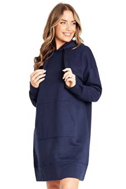 CityComfort Hoodie Damen Kleid, Sweatkleid Longpullover für Damen, Oversize Pullover Damen (S, Marine Blau) von CityComfort