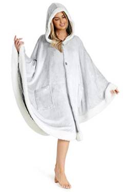 CityComfort Hoodie Damen Poncho Kuscheldecke Flauschig, Oversize Pullover Damen Umhang Decke (Grau) von CityComfort