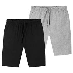 CityComfort Jersey Shorts für Jungen, Kurze Pyjama Hose Sport Shorts mit Seitentaschen und elastischem Bund, 2er-Pack (5/6 Jahre, Grau/Schwarz) von CityComfort