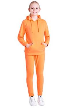 CityComfort Jogginganzug Mädchen, Trainingsanzug Mädchen Zweiteiler Outfit Kapuzenpullover und Jogginghosen Set Farbig 5-15 Jahre (Orange, 13-14 Jahre) von CityComfort