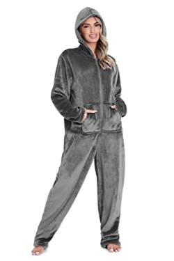 CityComfort Jumpsuit Damen Kuschelig Fleece Einteiler Schlafanzug Onesie Damen S-XL (Anthrazit, M) von CityComfort