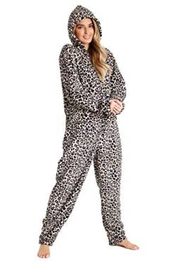 CityComfort Jumpsuit Damen Kuschelig Fleece Einteiler Schlafanzug Onesie Damen S-XL (Braun, L) von CityComfort