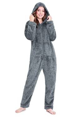 CityComfort Jumpsuit Damen Kuschelig Fleece Einteiler Schlafanzug Onesie Damen S-XL (Grau, XL) von CityComfort