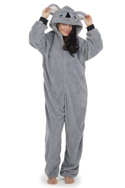 CityComfort Jumpsuit Damen Kuschelig Fleece Einteiler Schlafanzug Onesie Damen S-XL (Grauer Koala, L) von CityComfort