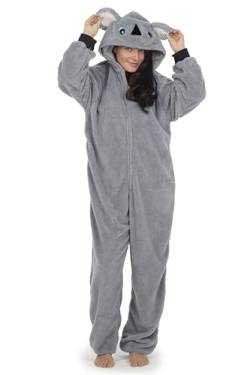 CityComfort Jumpsuit Damen Kuschelig Fleece Einteiler Schlafanzug Onesie Damen S-XL (Grauer Koala, M) von CityComfort