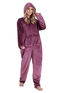 CityComfort Jumpsuit Damen Kuschelig Fleece Einteiler Schlafanzug Onesie Damen S-XL (Lila, S) von CityComfort