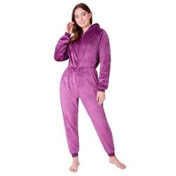 CityComfort Jumpsuit Damen Kuschelig Fleece Einteiler Schlafanzug Onesie Damen S-XL (Orchidee, XL) von CityComfort