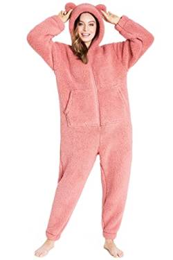 CityComfort Jumpsuit Damen Kuschelig Fleece Onesie Damen Flauschig S-XL (Rosa, L) von CityComfort