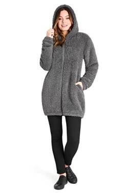 CityComfort Kapuzenpullover Damen Teddy Fleece Hoodie Flauschig Warm mit Reißverschluss (Grau Lang, M) von CityComfort