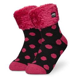 CityComfort Kuschelsocken Damen, Dicke Socken Damen, Rutschfeste Haussocken Damen (Fuchsia Punkte) von CityComfort