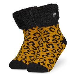 CityComfort Kuschelsocken Damen, Dicke Socken Damen, Rutschfeste Haussocken Damen (Gelb Leopard) von CityComfort