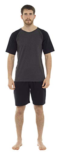 CityComfort Mens Lounge Wear mit Raglanärmel-T-Shirt und kurzer Nachtwäsche aus Baumwolle, Nachtwäsche, Loungewear, Pyjamas für Männer (L, schwarz) von CityComfort