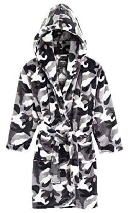 CityComfort Morgenmantel Kinder, Frottee Camouflage Kinderbademantel Junge, Fleece Morgenmantel Mädchen mit Kapuze, Weich Plüsch Army Robe Teenager, Geschenk Junge (Grau Arctic, 13-14 Jahre) von CityComfort