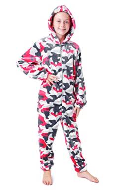 CityComfort Onesie Kinder Fleece Overall Jumpsuit Schlafanzug Jungen Mädchen Extra Weich Einteiler Ganzkörperanzug Schlafoverall Pyjama Strampelanzug 7-14 Jahre (Pink Tarnfarben, 11-12 Jahre) von CityComfort