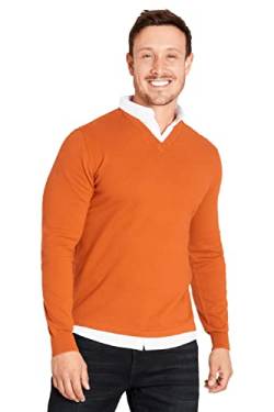 CityComfort Pullover Herren V Ausschnitt oder Crew Neck, Pullover mit Hemdkragen (L, Rost V-Ausschnitt) von CityComfort