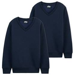 CityComfort Pullover aus Baumwolle | V-Ausschnitt Pullover in Schwarz Gr. 98-164 | Für Jungen von 3-14 Jahren | Uniform Bekleidung in Langarm(Marineblau-2er Pack, 7-8 Jahre) von CityComfort